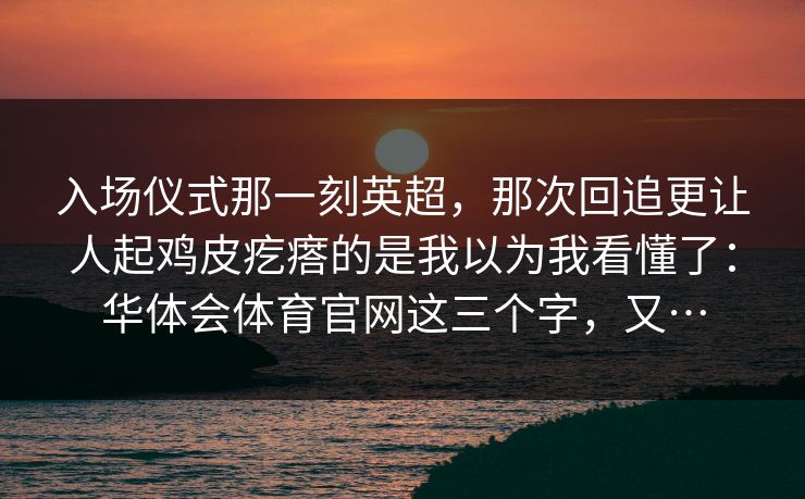 入场仪式那一刻英超，那次回追更让人起鸡皮疙瘩的是我以为我看懂了：华体会体育官网这三个字，又…