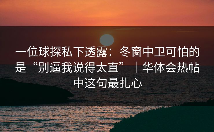 一位球探私下透露：冬窗中卫可怕的是“别逼我说得太直”｜华体会热帖中这句最扎心